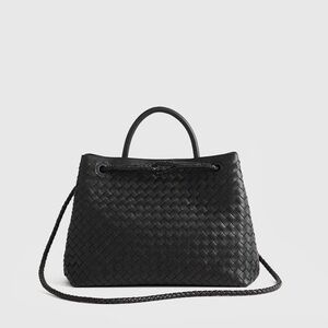 Quince Italian Leather Handwoven Satchel Large Black Bag